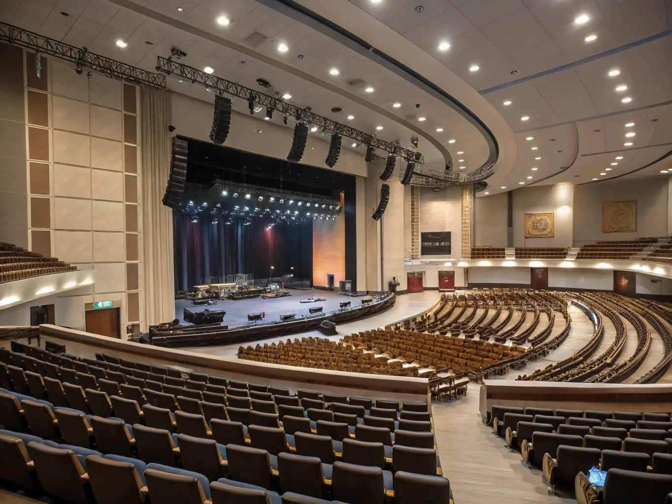 A photograph of the performance venue, showcasing its professional-grade equipment, flexible stage setup, and comfortable seating, emphasizing its suitability for a wide range of artistic disciplines and community events.